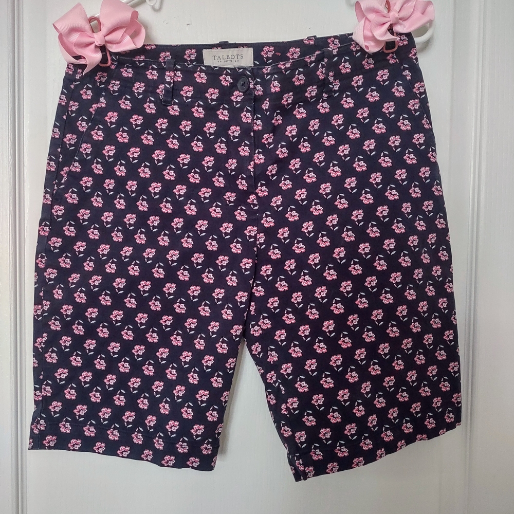 Talbots Blue and Pink Bermuda Shorts with Floral Pattern